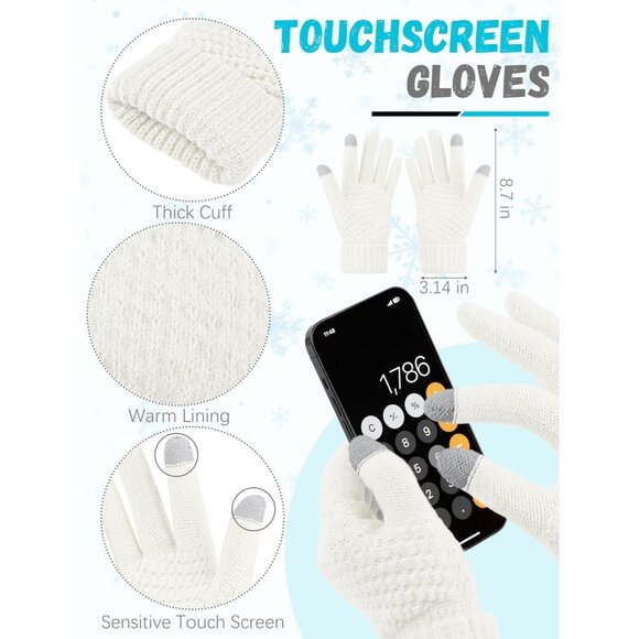 Women Ivory Knit Beanie Hat, Gloves, Scarf & Ear Warmer Set - Winter - Picture 3 of 6